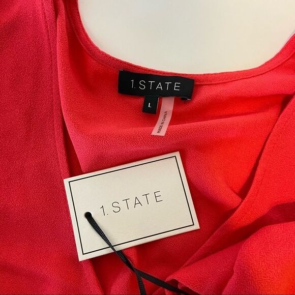 1.STATE Flounce Sleeve Tie Front V-Neck Blouse - Picture 7 of 9